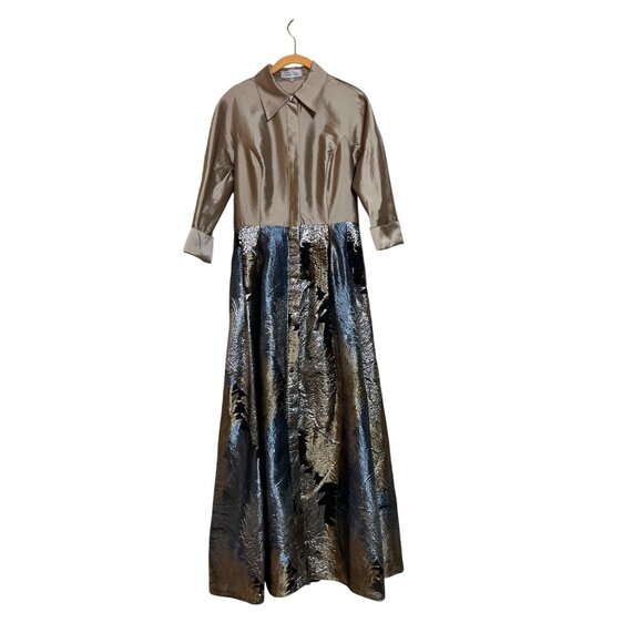 Teri Jon Rickie Freeman Feather Jacquard Full Length Gown Used Formal 4 - Picture 14 of 16